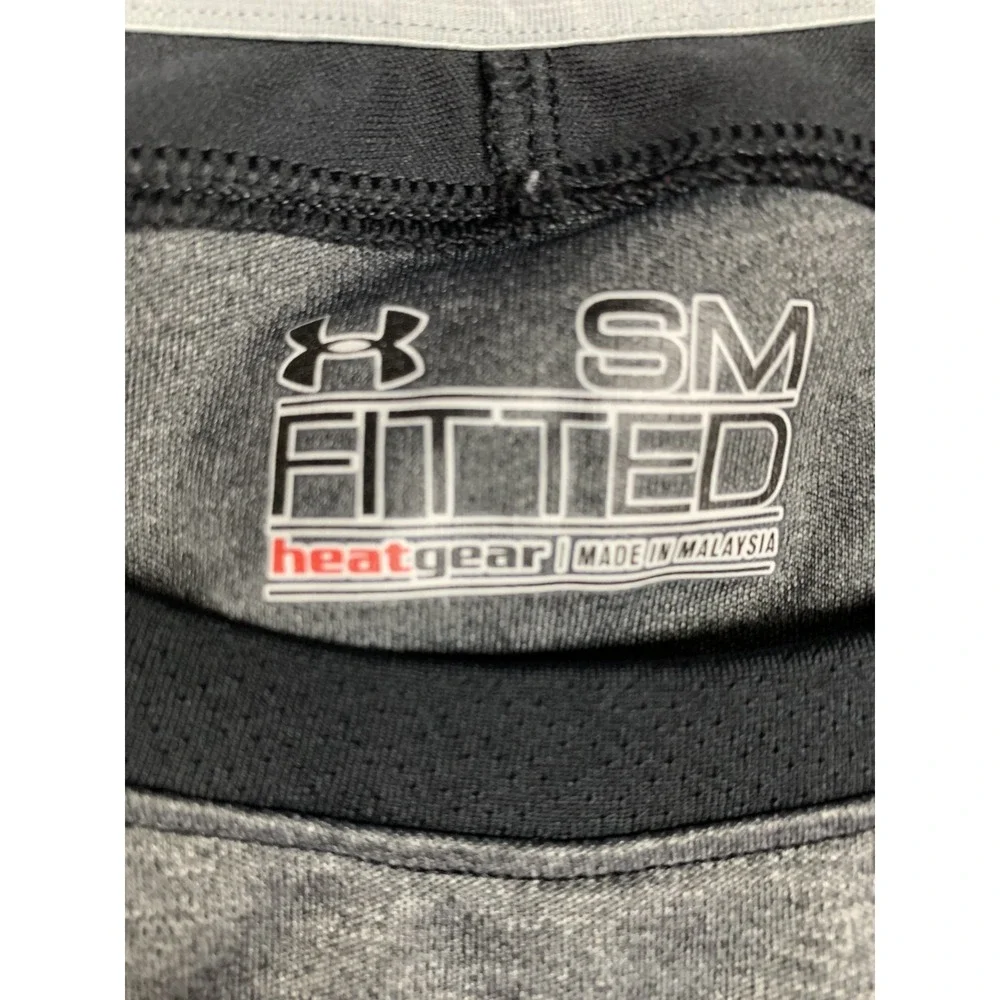 Under Armour Shirt Mens S Gray‎ Black HeatGear Fitted 3/4 Sleeve Baseball